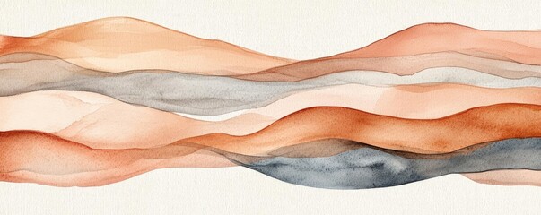 Poster - Neutral watercolor concept. Abstract watercolor waves in earthy tones conveying fluidity and natural beauty.