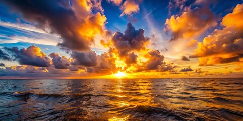 Wall Mural - Breathtaking Sunset Ocean Landscape: Golden Hour Seascape Panorama