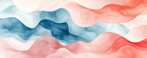 Aufkleber - Playful watercolor concept. Abstract flowing waves of colors in red, blue, and white create a dynamic visual effect.