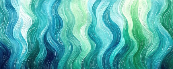 Poster - Playful watercolor concept. Colorful wavy texture pattern in shades of blue and green for creative design projects.