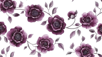 Poster - Spring Watercolor Collection of Purple Peony Flowers Generative AI