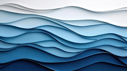 Poster - Minimalist watercolor idea. A captivating layered paper art piece illustrating serene ocean waves in calming hues.