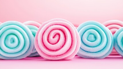 Poster - Playful watercolor concept. Colorful cotton candy swirls in pink and blue on a pastel background.