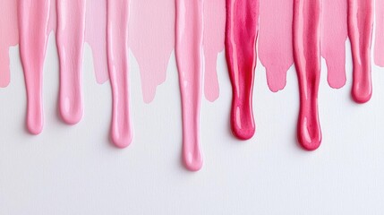 Poster - Minimalist watercolor idea. Colorful drips of pink paint create an artistic background on a clean white surface.