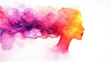 Poster - Playful watercolor concept. A vibrant representation of creativity and imagination in a colorful profile silhouette.