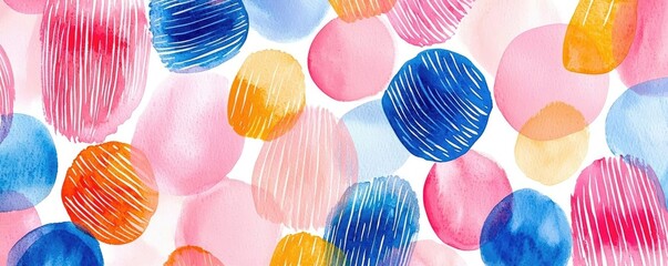 Wall Mural - Playful watercolor concept. Vibrant abstract watercolor circles in pink, blue, and orange hues for creative projects.