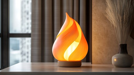 Dynamic flame-inspired light design with soft glowing edges and radiant orange hues