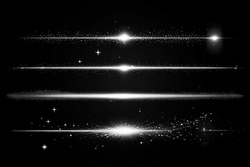 Poster - series of lines of light and stars on a black background. The lines of light are of varying lengths and are scattered throughout the image. The stars are small
