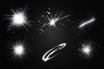 Poster - series of images of stars and galaxies are shown in black and white. The images are all different sizes and shapes, but they all have a similar theme of space and the cosmos