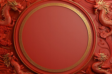 Cultural celebration red dragon frame asian art wall decoration vibrant environment artistic viewpoint heritage concept