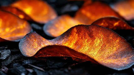 Canvas Print - Glowing embers amidst dark coals, close-up