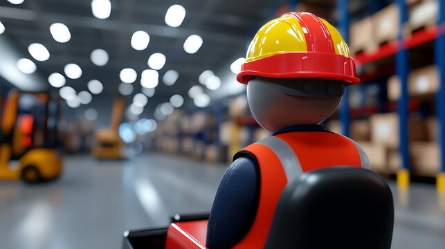 Warehouse Worker Operating Forklift in Large Distribution Center