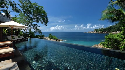 Wall Mural - Tranquil Infinity Pool Overlooking Tropical Ocean