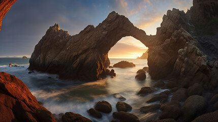 Poster - Coastal Arch at Sunset: A Majestic Natural Wonder