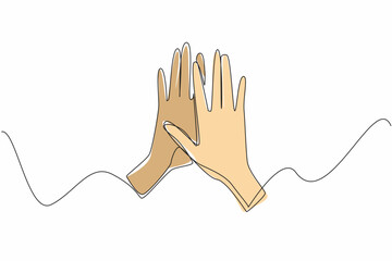 Poster - Continuous one line drawing two hands doing a high five. Symbol of intimacy. Supporting each other to achieve common goals. Friend. National High Five Day. Single line draw design vector illustration