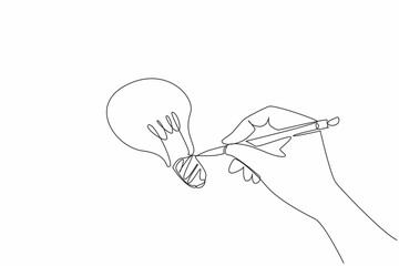 Canvas Print - Single continuous line drawing the hand drawn light bulb on paper using a pencil. Symbolization. Writing down brilliant ideas. World Creativity and Innovation Day. One line design vector illustration