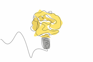 Poster - Single continuous line drawing light bulb from paper crumple. Feeling of anxiety will not produce the best solution. Dead end. World Creativity and Innovation Day. One line design vector illustration