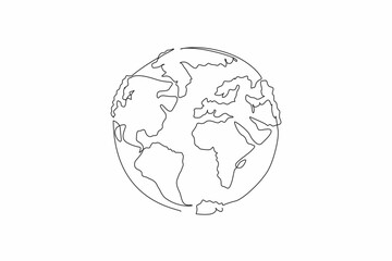 Poster - single one line drawing a globe whose islands are made of tree leaves. the symbolism of the earth re