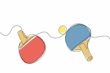 Poster - single continuous line drawing paddle ping pong racket with ball. playing indoor sports in winter. s