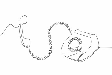 Poster - single continuous line drawing retro telephone with a raised telephone receiver. a visualization dep