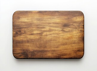 Wall Mural - Rustic brown wooden cutting board on white background.