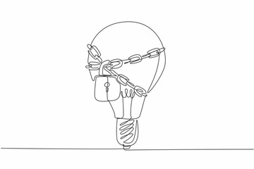 Poster - single one line drawing the outer light bulb is chained around bulb and locked. limited ideas and in