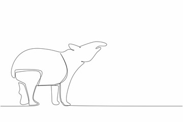Poster - Single continuous line drawing tapir pose. Land mammal native to South America. Its food is young leaves. The nose functions to take in food. World Tapir Day. One line design vector illustration