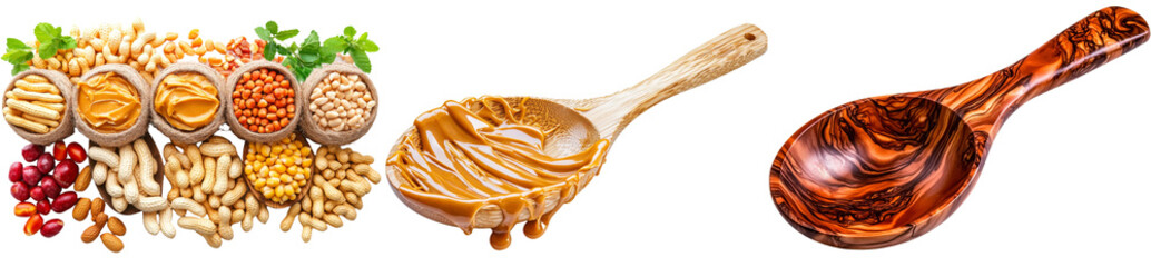 Poster - Peanut butter spread on a wooden spoon, surrounded by a transparent background