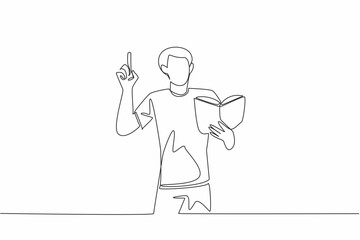 Poster - Single one line drawing a man standing reading a book or poem in an attractive pose. Practice before the performance. Gesture. Great Poetry Reading Day. Continuous line design graphic illustration