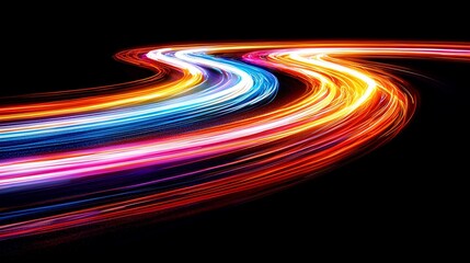 Poster - Abstract colorful light trails on black background.