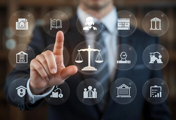 businessman pressing social network icon
