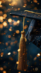 Wall Mural - graduation cap adorned with a gold tassel surrounded by sparkling confetti celebrating academic achi