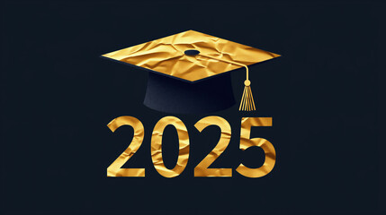 Wall Mural - graduation cap resting on the number 2025 in black and gold, representing academic achievement and c