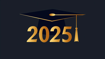 Wall Mural - graduation cap and 2025 design in black and gold celebrating academic achievement