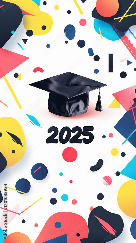 Bold 2025 graduation design with geometric shapes and a graduation cap ...