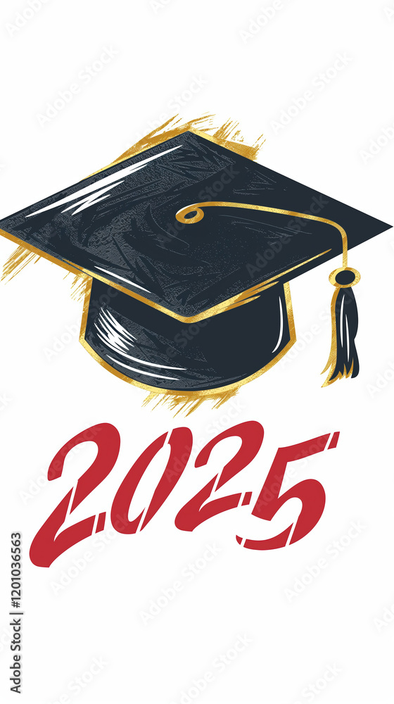 Graduation cap icon for the class of 2025 with black and gold design on ...