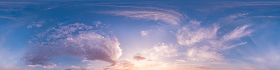 Wall Mural - 360 panorama of glowing sunset sky with bright cirrus clouds. seamless hdr spherical 360 panorama. s