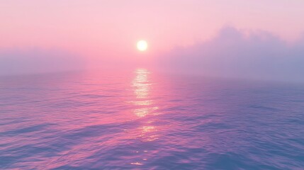Wall Mural - Serene Sunset Over Tranquil Ocean with Soft Pink Hues and Reflection