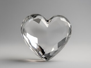Aufkleber - faceted crystal heart,  3d rendering of a transparent glass heart,  geometric love symbol,  shiny and reflective surface,  white background