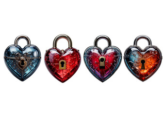 Wall Mural - Glass heart as a lock isolated on transparent or white background