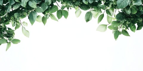 Sticker - Lush green foliage cascading from the top against a bright white backdrop creating a serene and fresh nature-inspired composition.