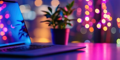 Wall Mural - internet concept with plant on desk next to laptop