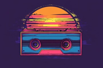 Fototapete - Retro Cassette Tape Sunset Design Artwork