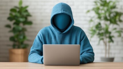 Poster - Anonymous Person in Blue Hoodie Using Laptop Computer at Home Office Desk
