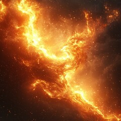 Fiery cosmic dance. Blazing phoenix in nebula. Abstract space art. Perfect for backgrounds, posters, and digital art projects.