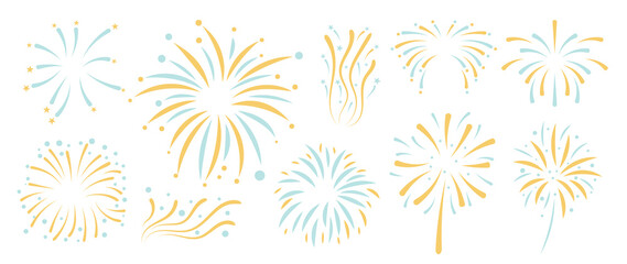 Wall Mural - set of happy new year firework vector illustration. collection of light blue and dark blue fireworks
