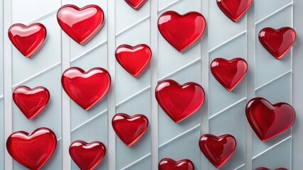 Wall Mural - red hearts on a white background