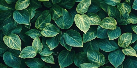 Wall Mural - Lush green leaves with intricate textures filling the frame, creating a natural backdrop with varying shades of deep green and light green highlights.