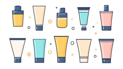 Fototapete - 67.Hand cream tube icon. Skincare, beauty. Care, facial, lotion, balm, paste line and flat icons set, editable stroke isolated on white, linear vector outline illustration, symbol logo design style