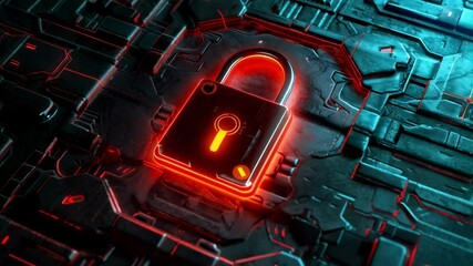 Poster - A lock on a computer motherboard or hardware device. Security hardware and software concept.